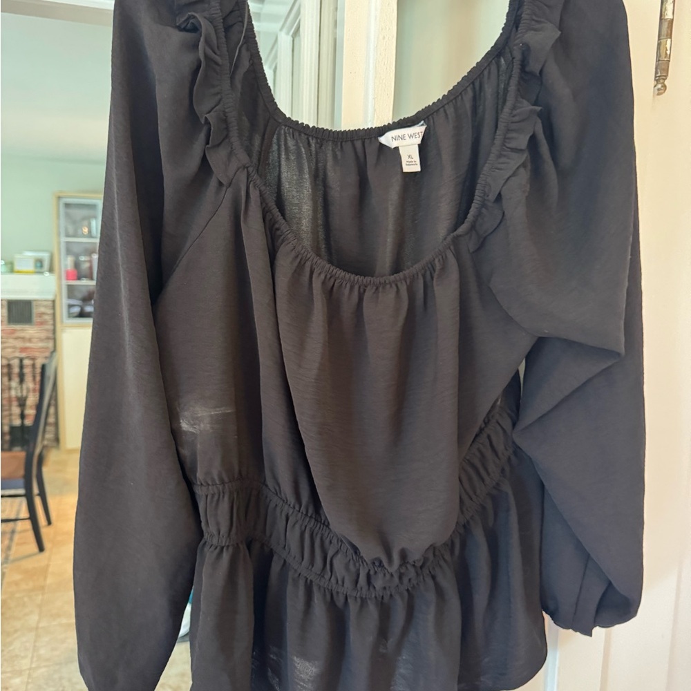 Nine West Black Ruffled Blouse